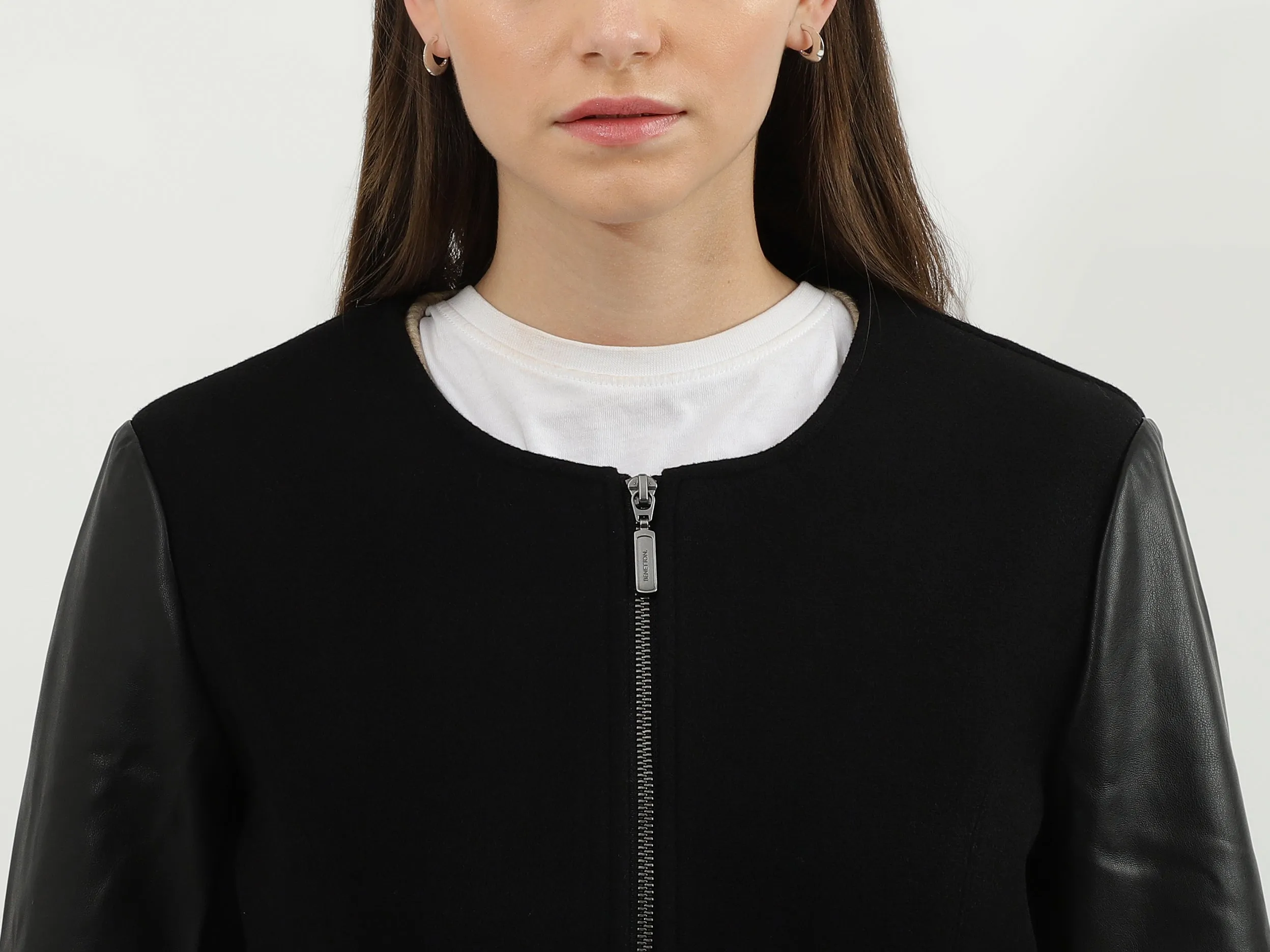 Women Solid Round Neck Jacket
