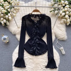 Women's autumn ruffled long sleeve blouses
