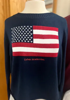 Womens Culver Acadmies Flag Sweater- Navy