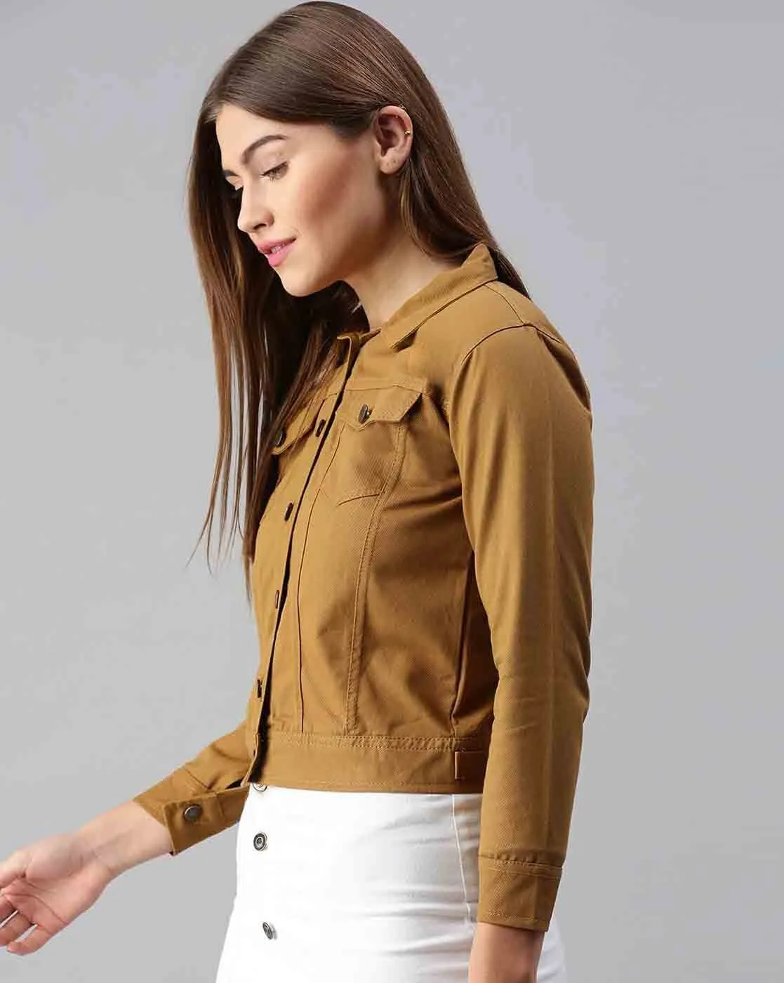 Women’s Khaki Denim Jacket – Timeless Style Meets Versatility