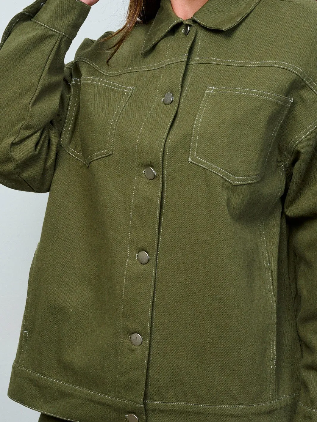 WOMEN'S LONG SLEEVE BUTTON CLOSURE DENIM JACKET