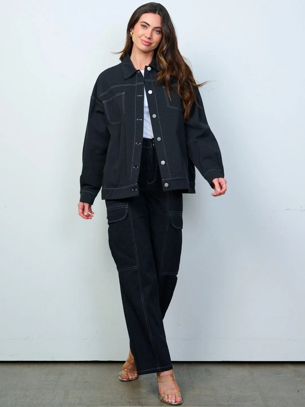WOMEN'S LONG SLEEVE BUTTON CLOSURE DENIM JACKET
