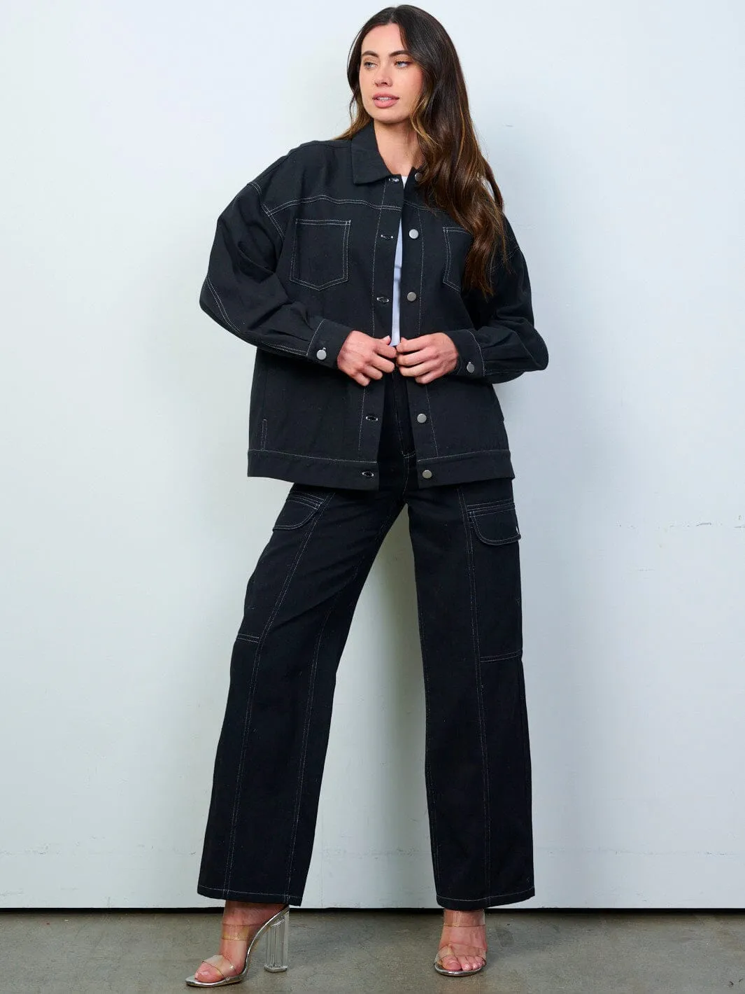WOMEN'S LONG SLEEVE BUTTON CLOSURE DENIM JACKET