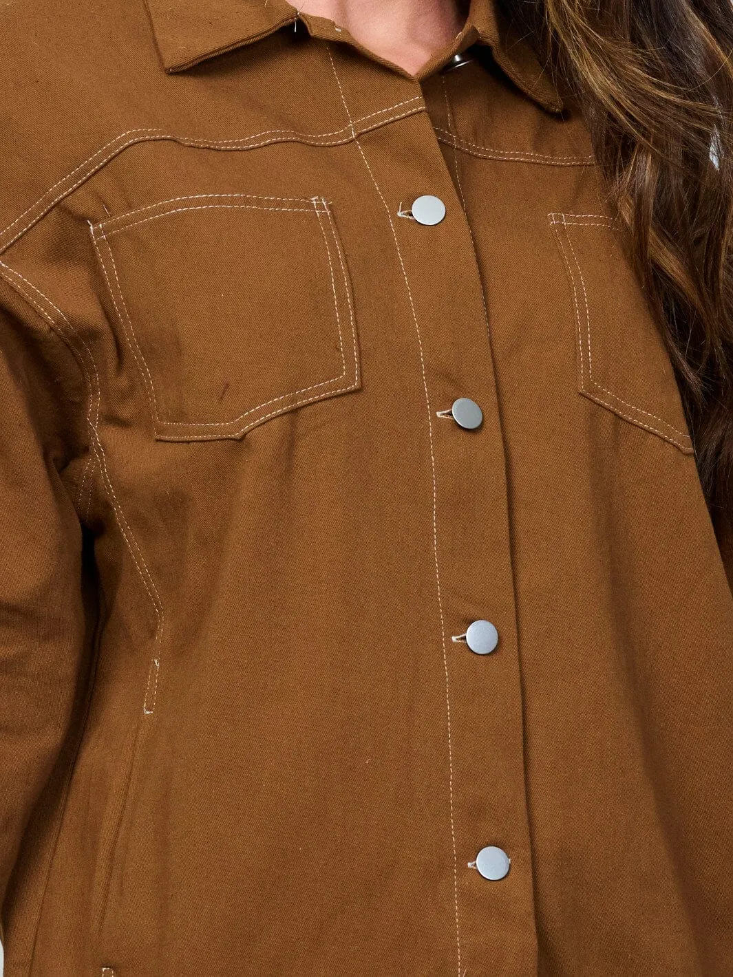 WOMEN'S LONG SLEEVE BUTTON CLOSURE DENIM JACKET