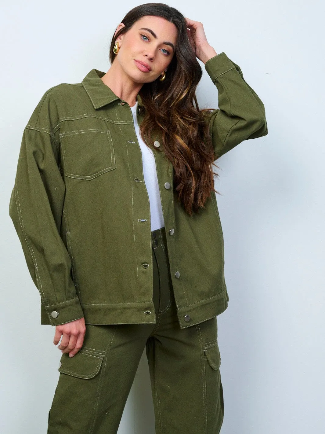 WOMEN'S LONG SLEEVE BUTTON CLOSURE DENIM JACKET