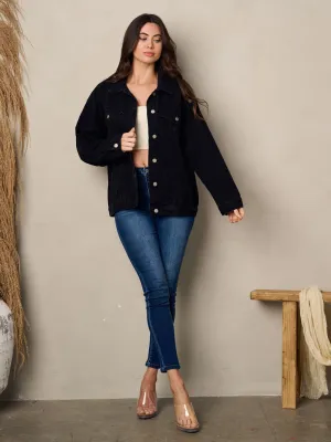 WOMEN'S LONG SLEEVE BUTTON UP  BACK GRAPHIC DETAILED DENIM JACKET
