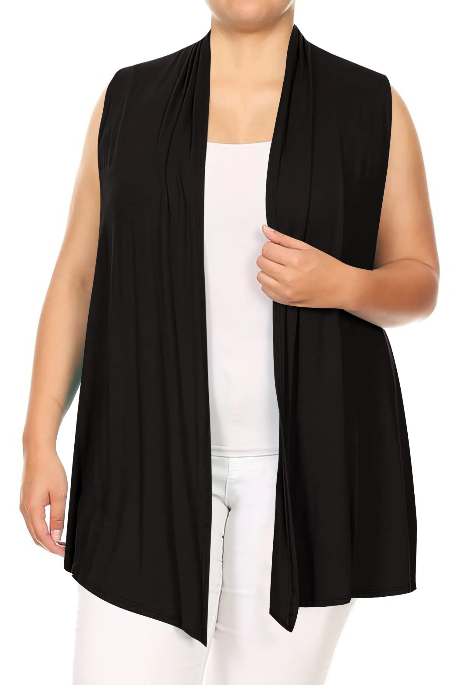 Women's Plus Size Open Front Relexed Fit CasualSleeveless Vest Cardigan