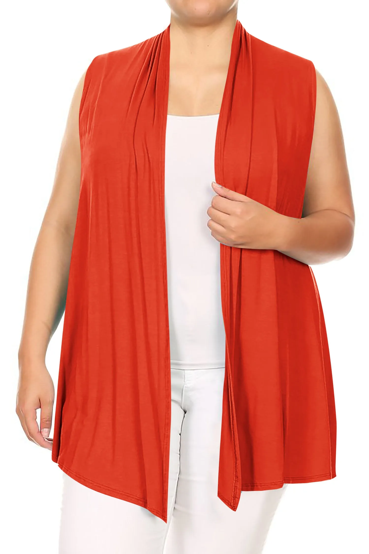 Women's Plus Size Open Front Relexed Fit CasualSleeveless Vest Cardigan