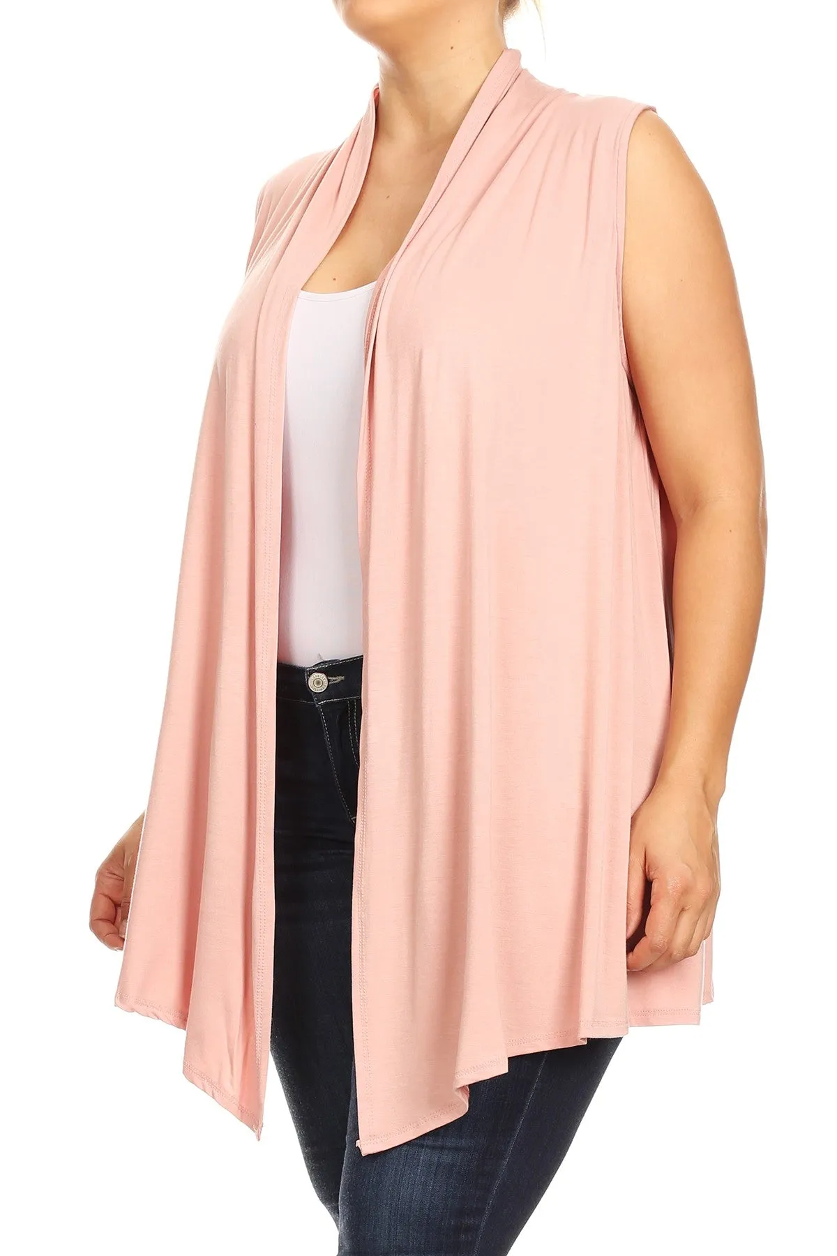 Women's Plus Size Open Front Relexed Fit CasualSleeveless Vest Cardigan