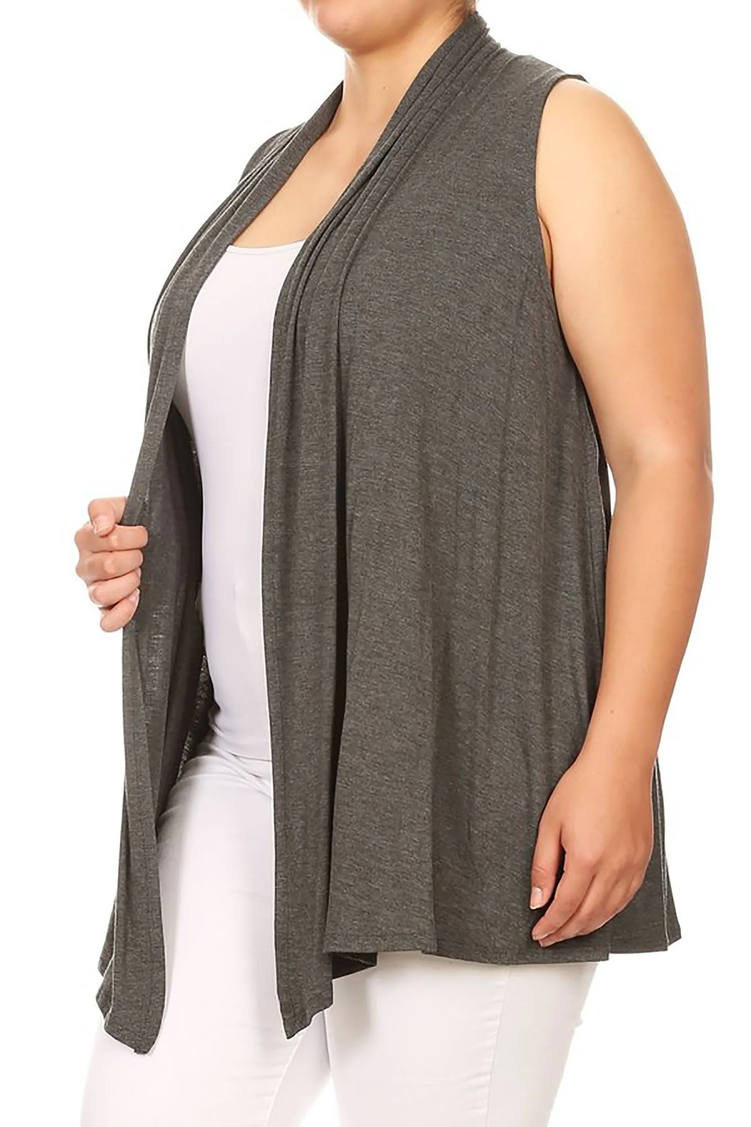 Women's Plus Size Open Front Relexed Fit CasualSleeveless Vest Cardigan