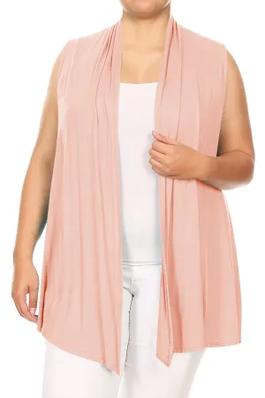 Women's Plus Size Open Front Relexed Fit CasualSleeveless Vest Cardigan