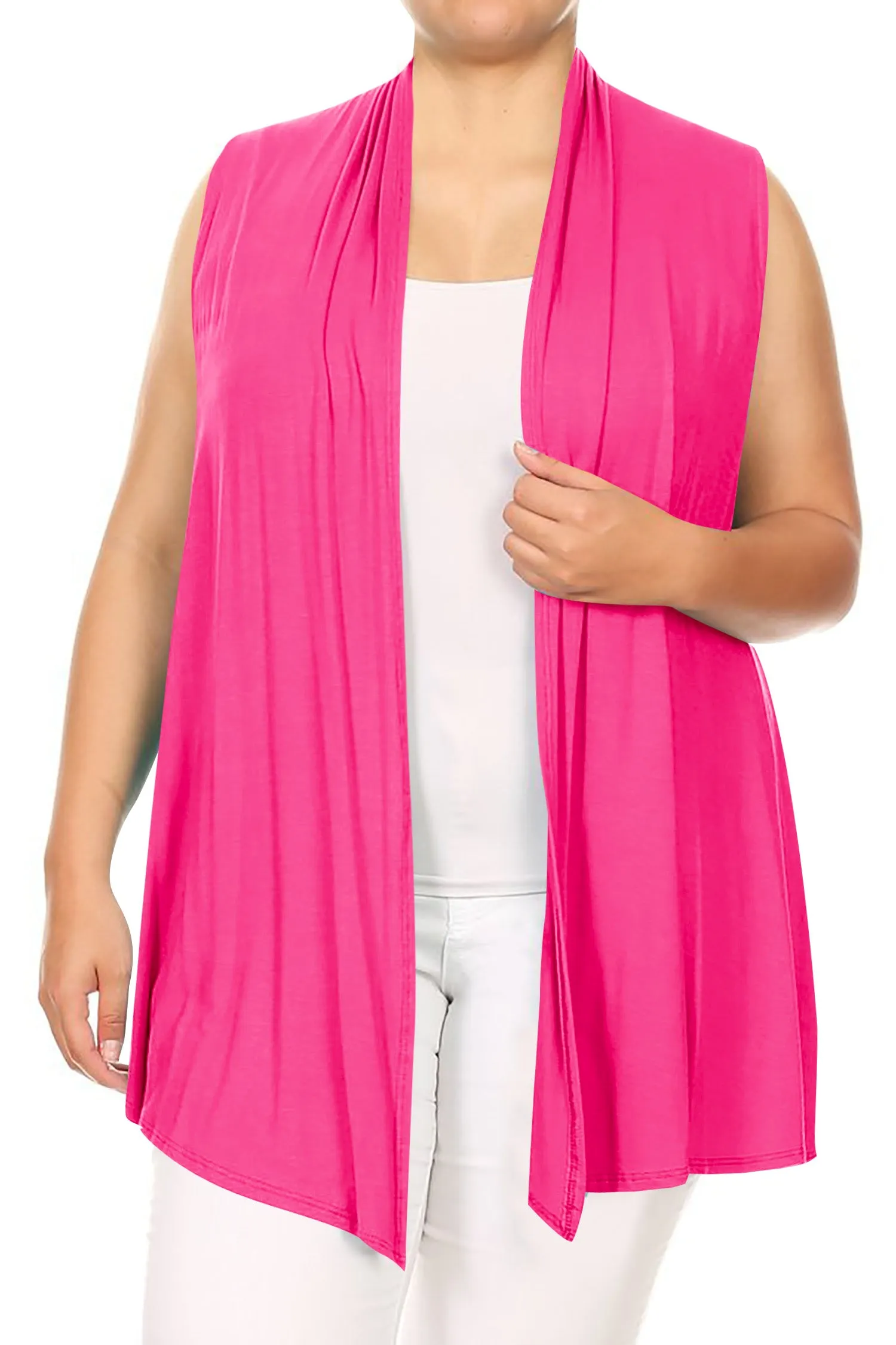 Women's Plus Size Open Front Relexed Fit CasualSleeveless Vest Cardigan