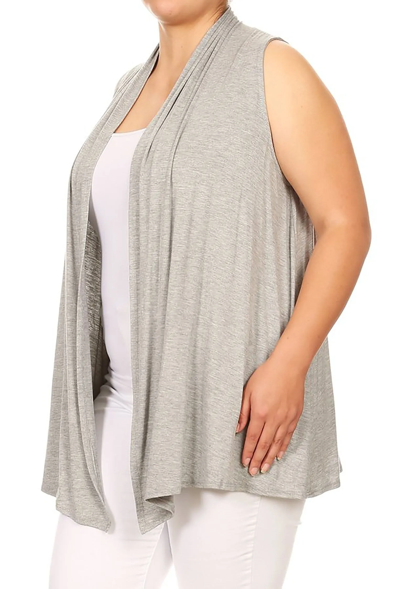 Women's Plus Size Open Front Relexed Fit CasualSleeveless Vest Cardigan