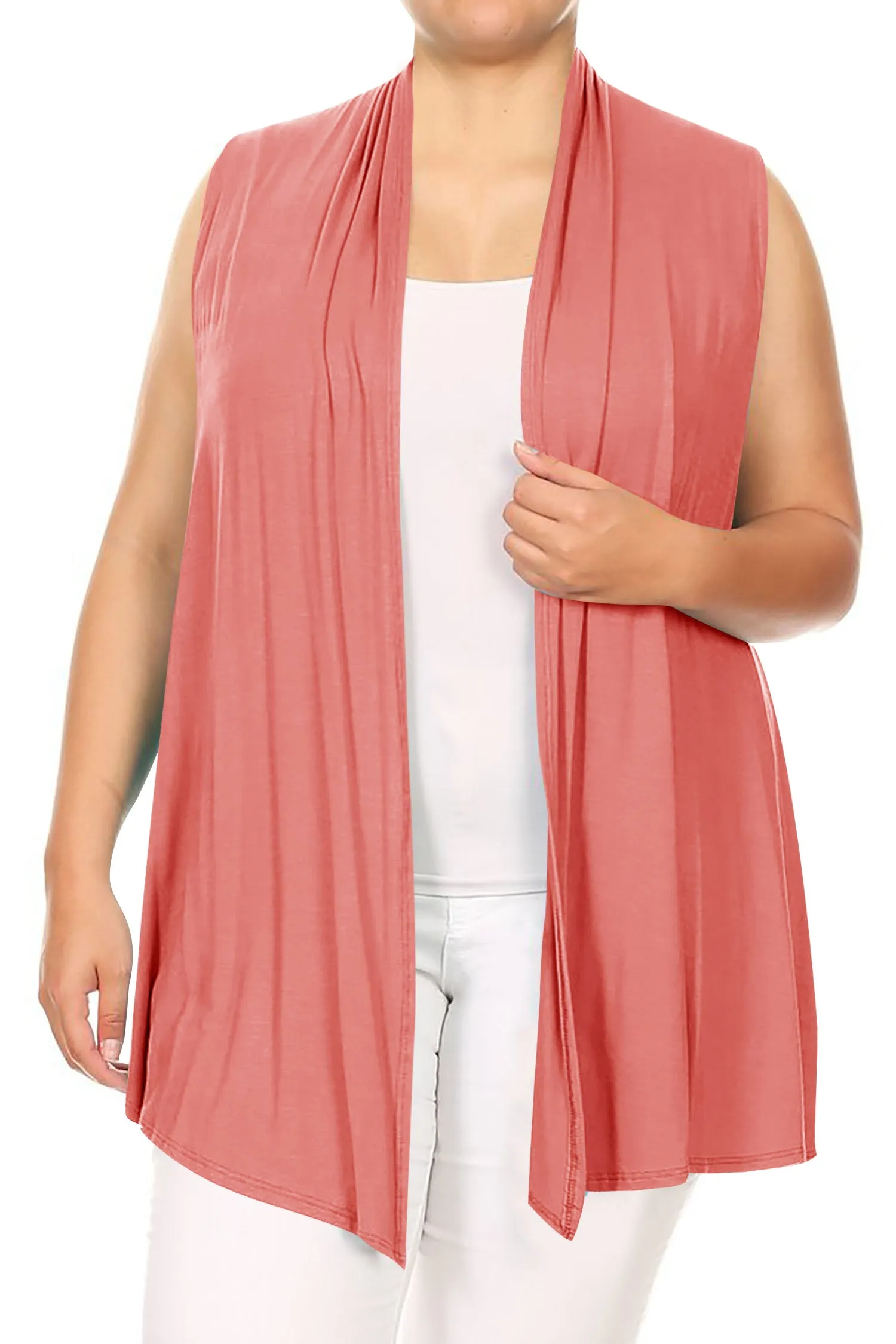 Women's Plus Size Open Front Relexed Fit CasualSleeveless Vest Cardigan