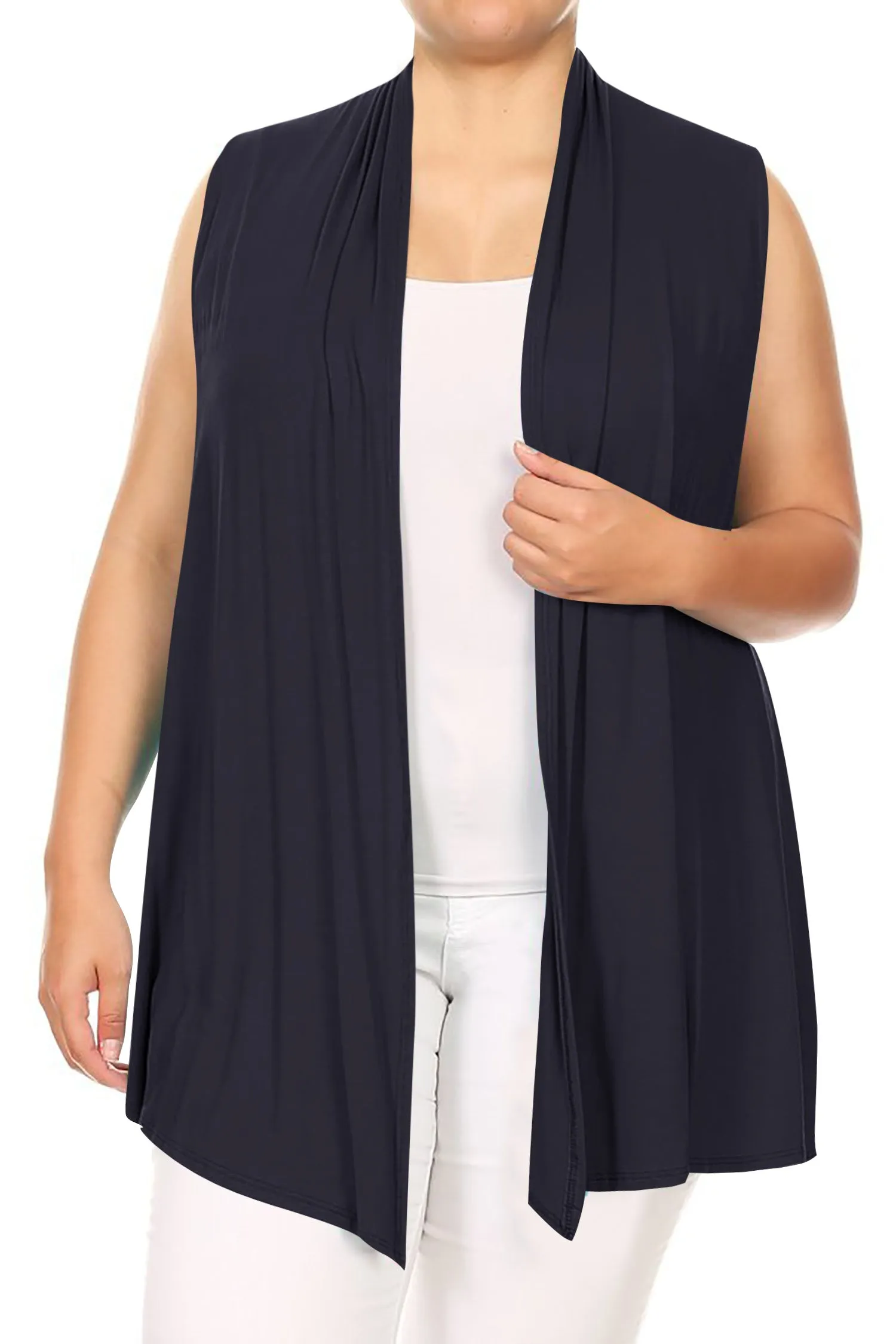 Women's Plus Size Open Front Relexed Fit CasualSleeveless Vest Cardigan