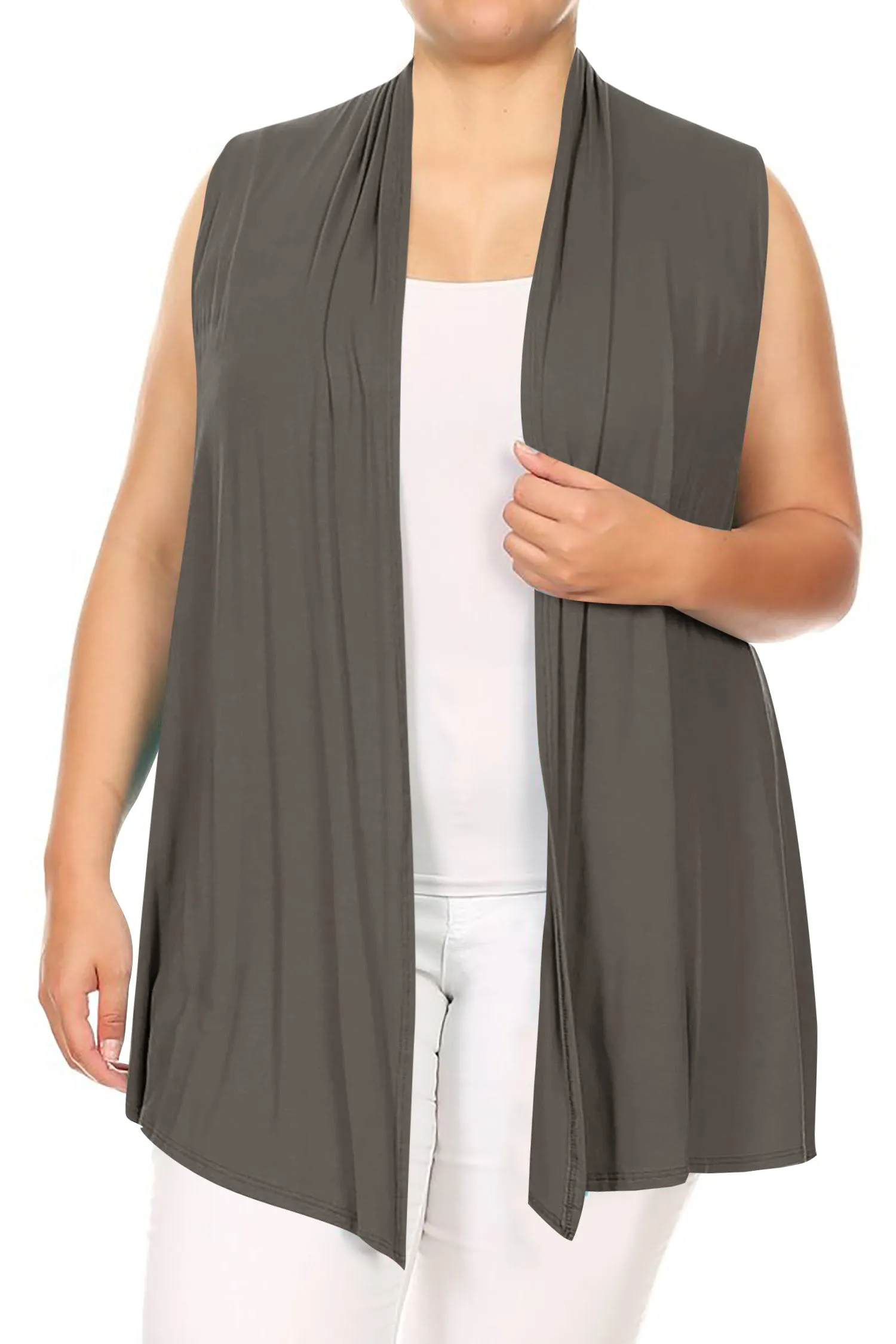 Women's Plus Size Open Front Relexed Fit CasualSleeveless Vest Cardigan