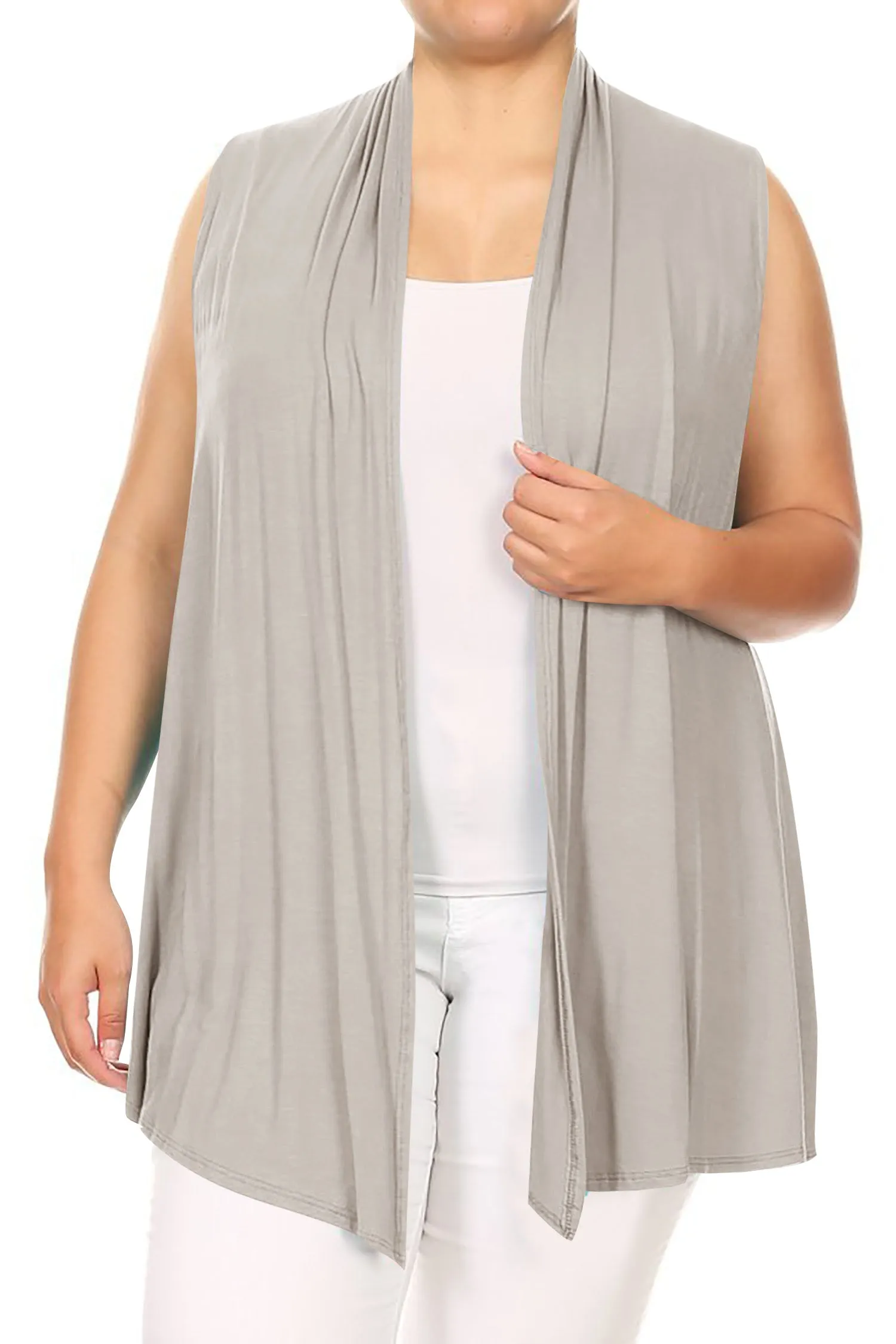 Women's Plus Size Open Front Relexed Fit CasualSleeveless Vest Cardigan