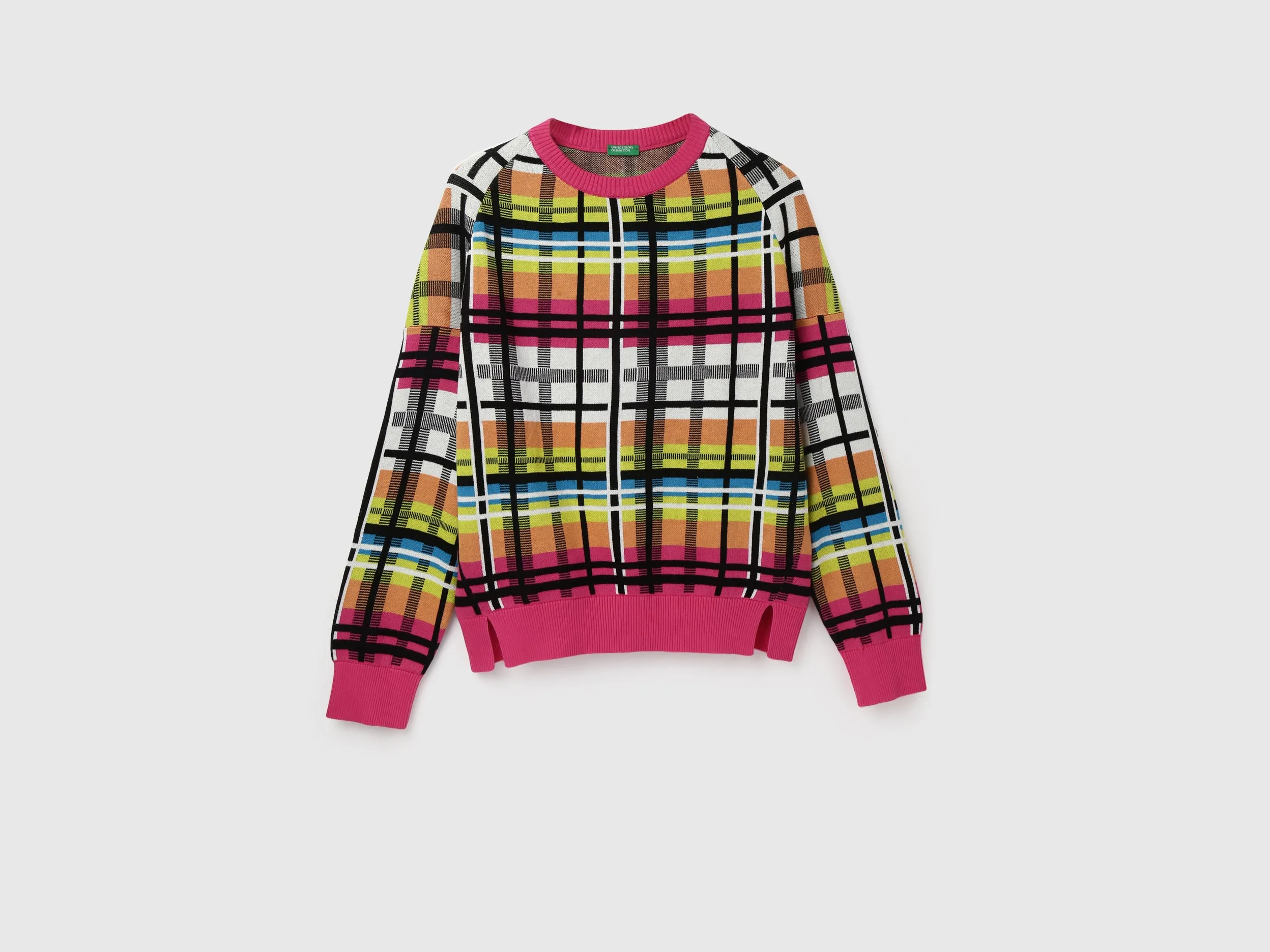 Women's Regular Fit Round Neck Checked Sweaters