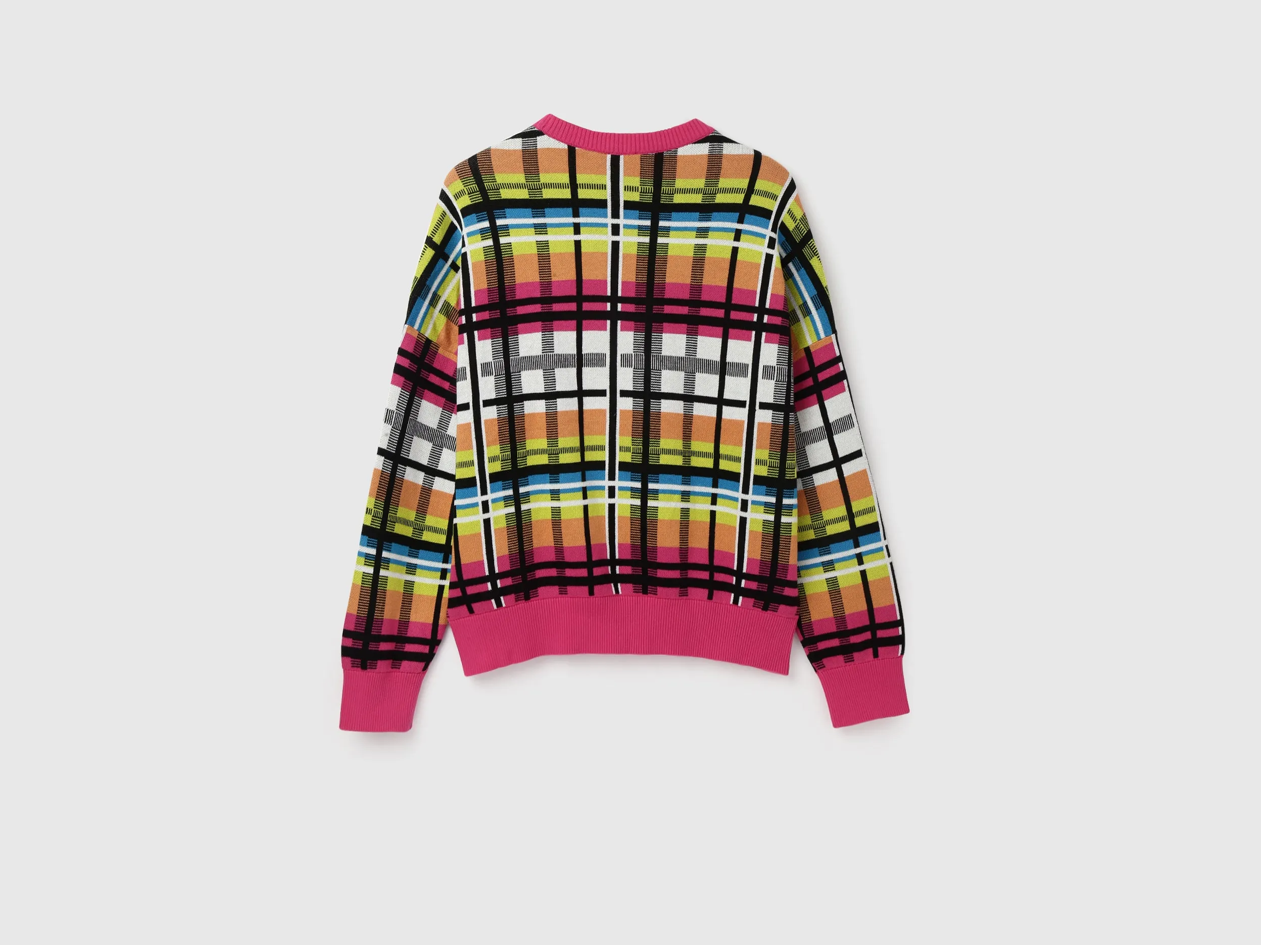 Women's Regular Fit Round Neck Checked Sweaters