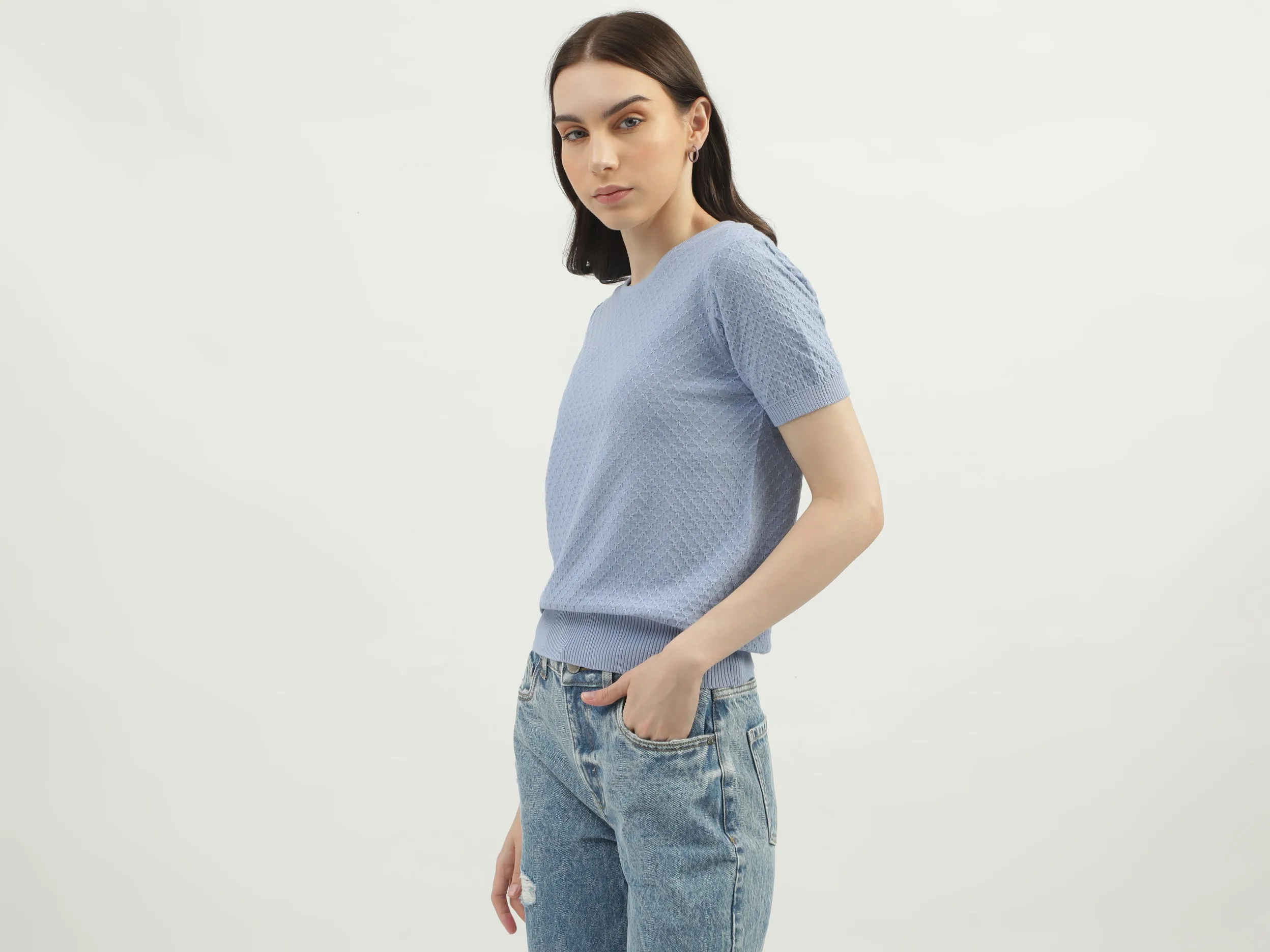 Women's Regular Fit Round Neck Textured Sweaters