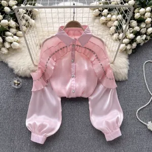 Women's ruffled age-reducing puff sleeves blouses
