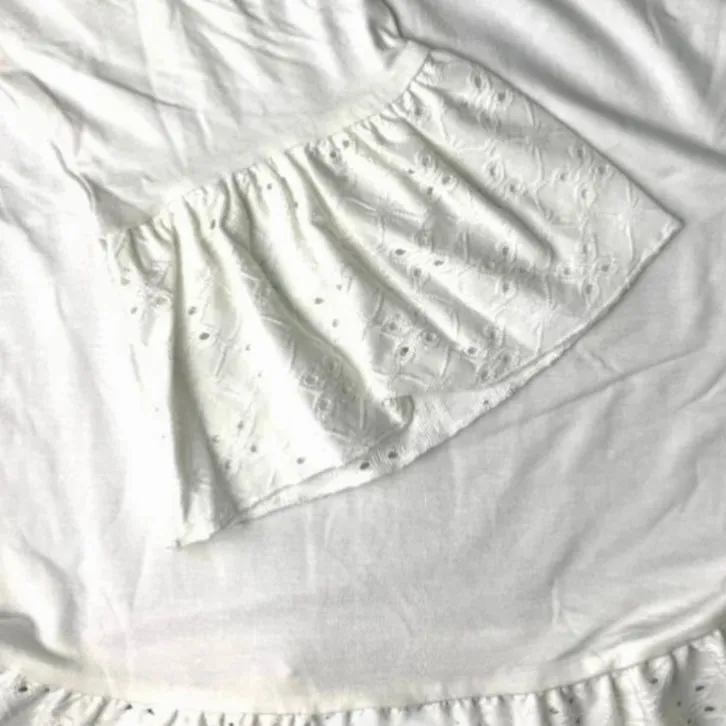 Women's Ruffled Eyelet 3/4 Sleeve Top White Blouses