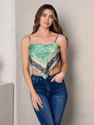 WOMEN'S SLEEVELESS BACK TIE DETAILED BANDANA STYLE CROP TOP
