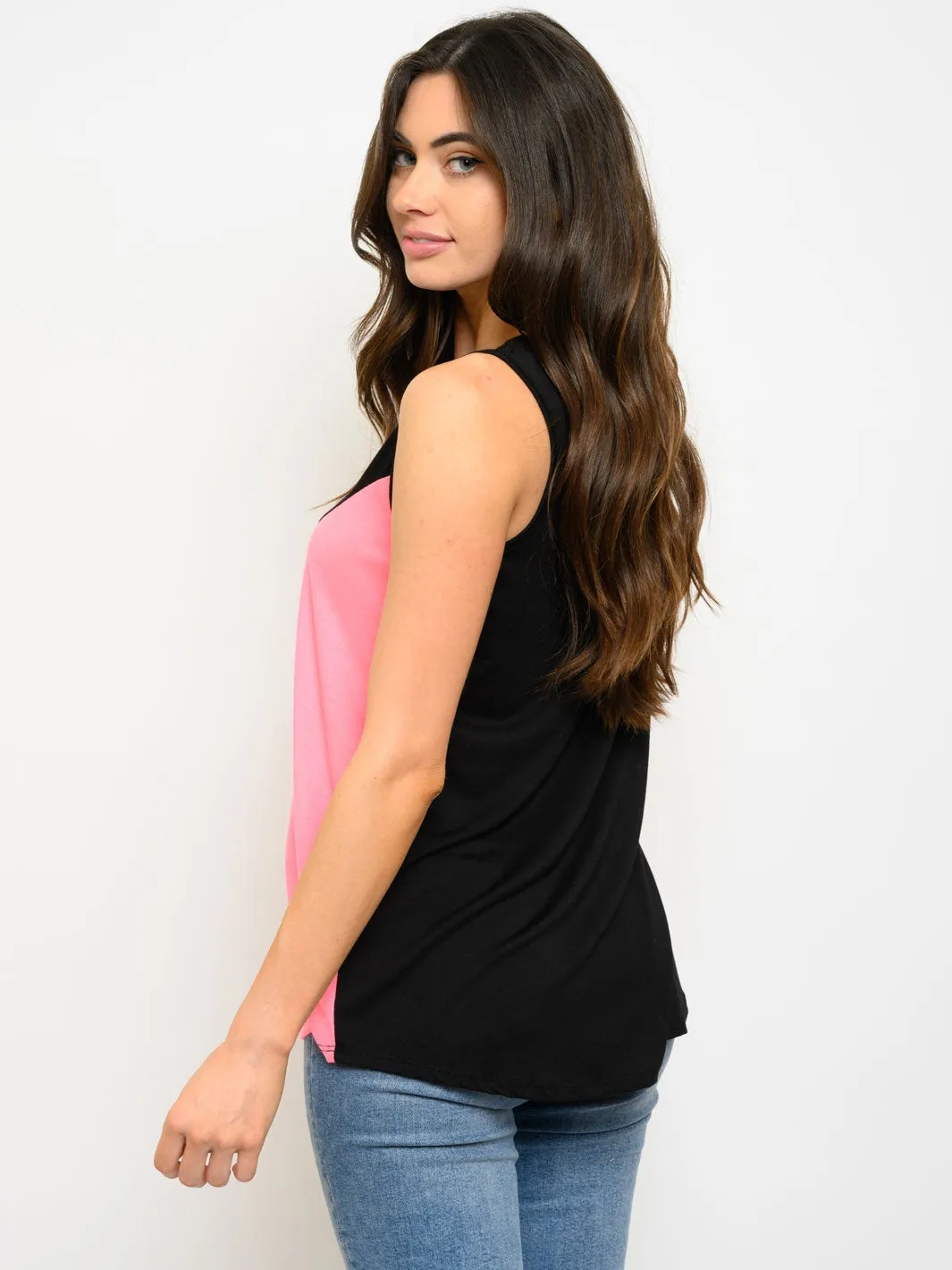 WOMEN'S SLEEVELESS COLORBLOCK ANIMNAL PRINT TOP