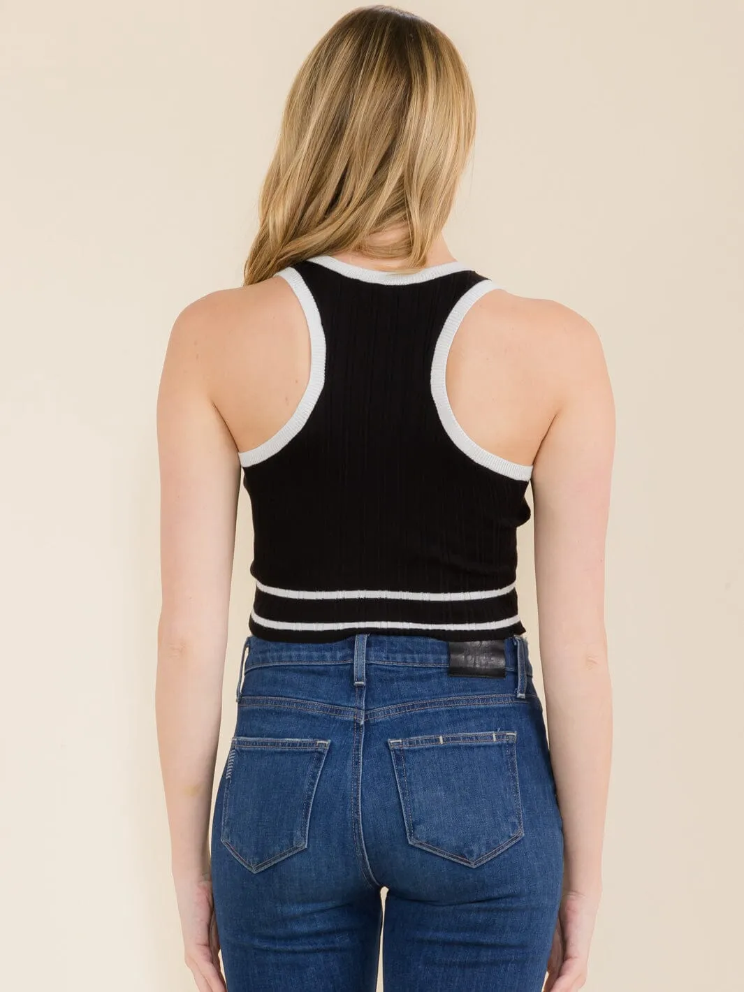 WOMEN'S SLEEVELESS COLORBLOCK TANK CROP TOP