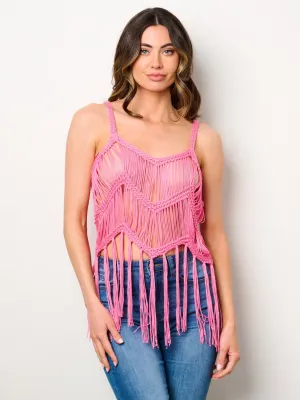 WOMEN'S SLEEVELESS KNIT FRINGE TANK TOP