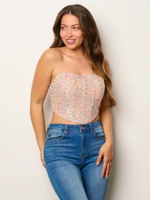 WOMEN'S SLEEVELESS MULTI COLOR SEQUINS CROP TOP