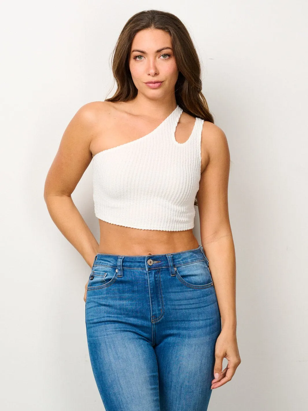 WOMEN'S SLEEVELESS ONE SHOULDER CROP TOP