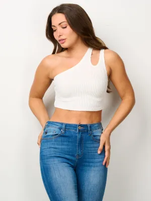 WOMEN'S SLEEVELESS ONE SHOULDER CROP TOP