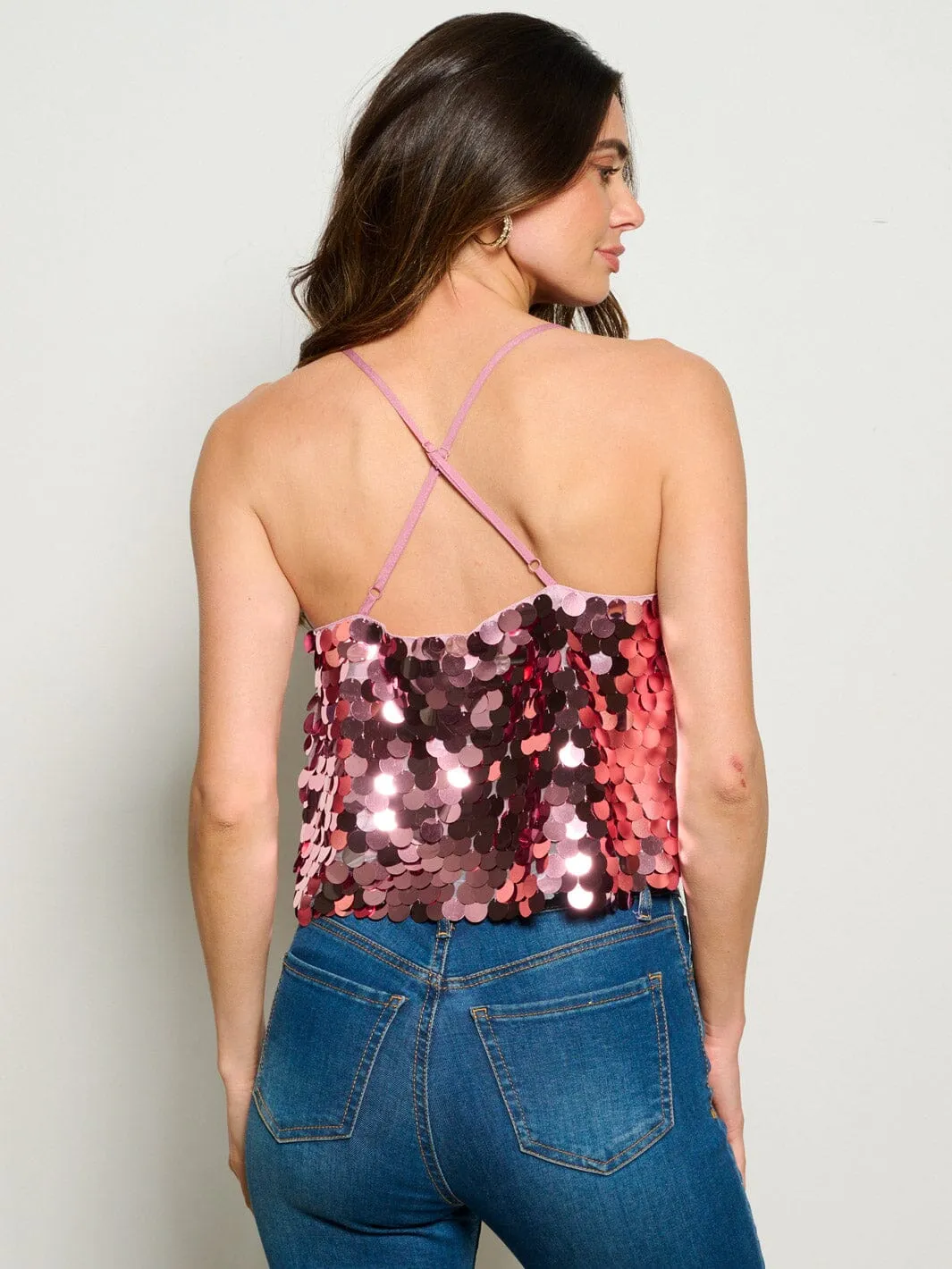 WOMEN'S SLEEVELESS OPEN BACK SEQUINS TANK TOP