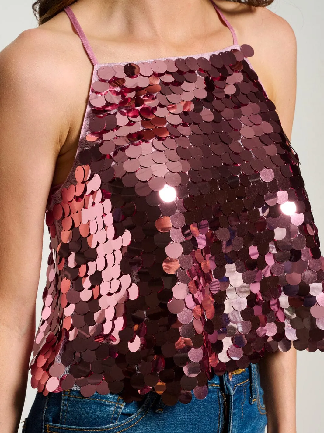 WOMEN'S SLEEVELESS OPEN BACK SEQUINS TANK TOP