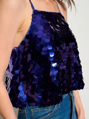 WOMEN'S SLEEVELESS OPEN BACK SEQUINS TANK TOP