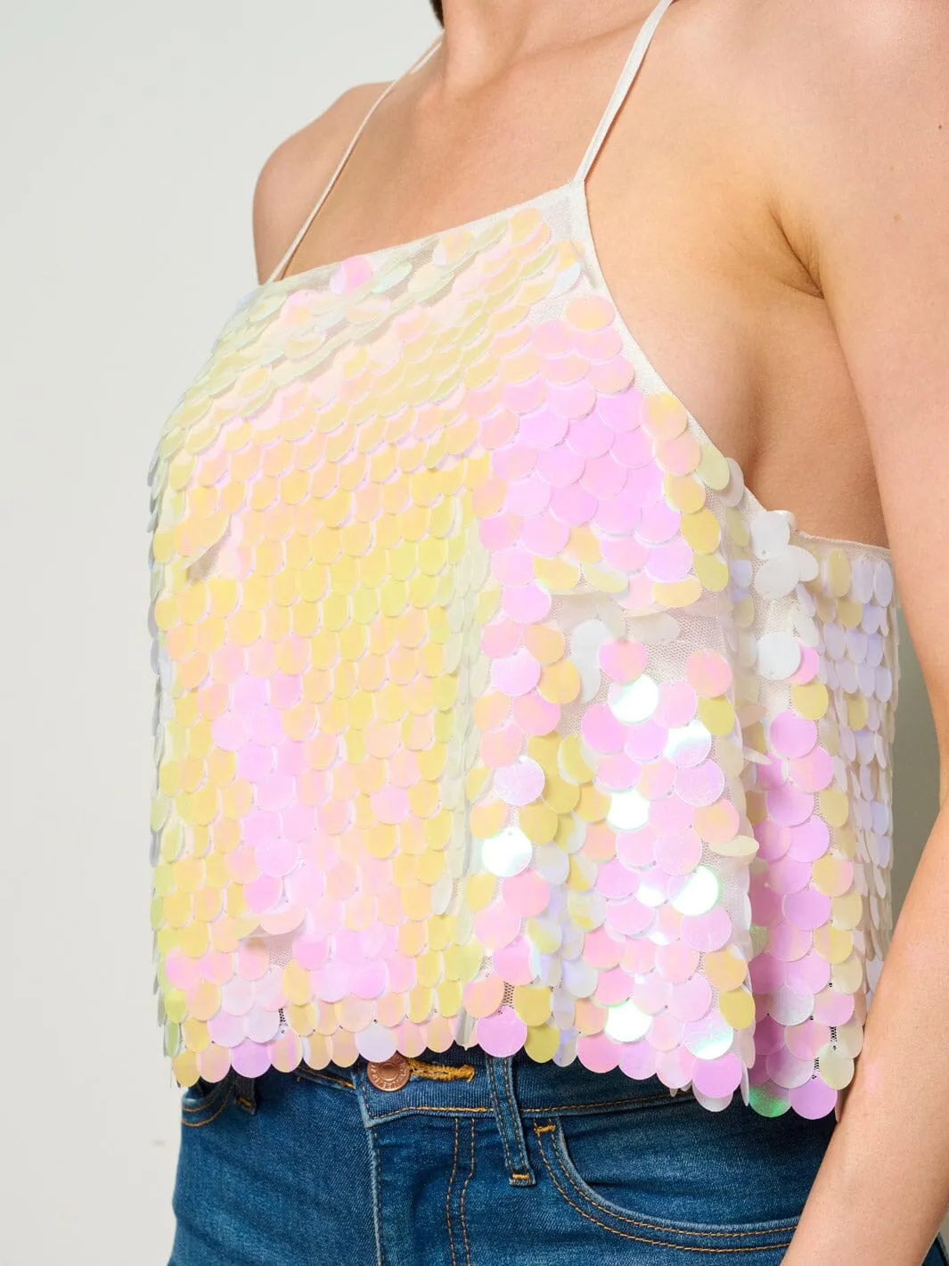 WOMEN'S SLEEVELESS OPEN BACK SEQUINS TANK TOP