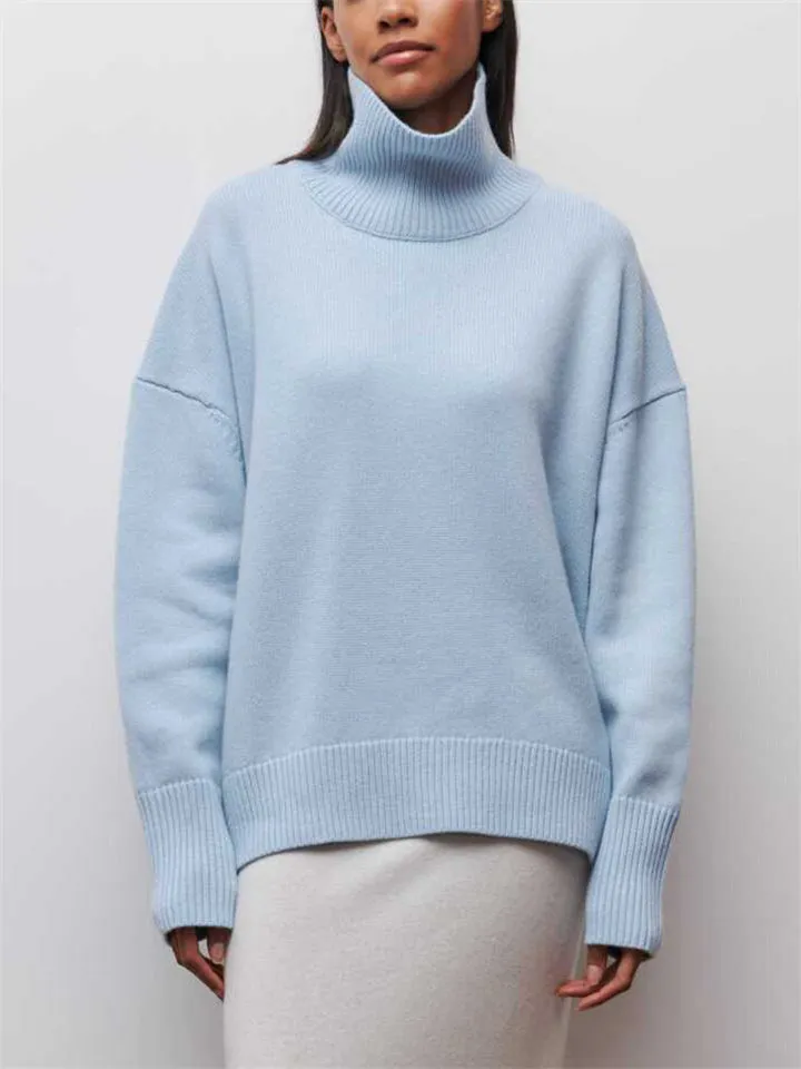 Women's Vogue Pure Color High Neck Cozy Pullover Sweater