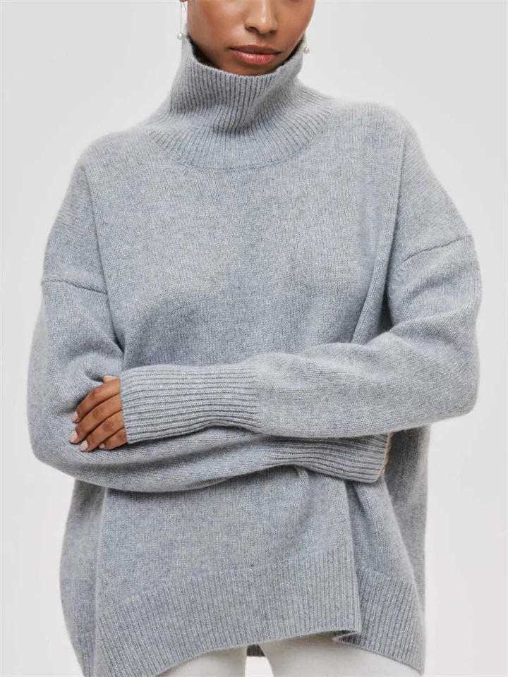 Women's Vogue Pure Color High Neck Cozy Pullover Sweater