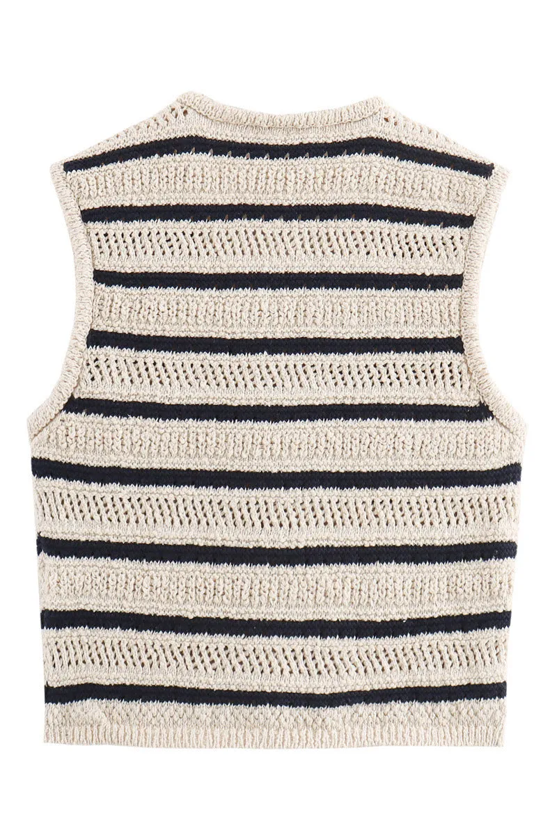 WS3389 Stripe Knitted Vest Outerwear