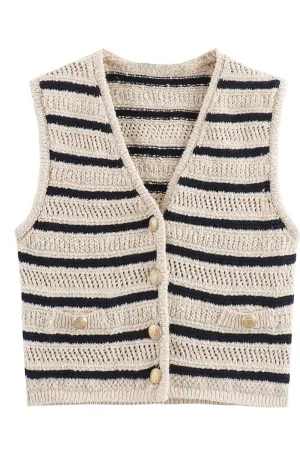 WS3389 Stripe Knitted Vest Outerwear
