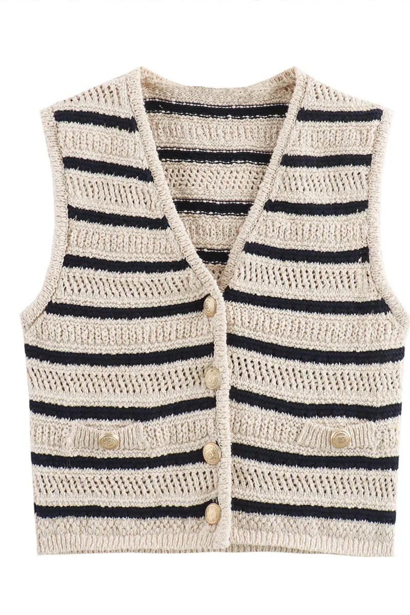 WS3389 Stripe Knitted Vest Outerwear