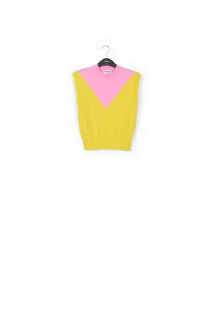 Yellow and pink knitted sleeveless top