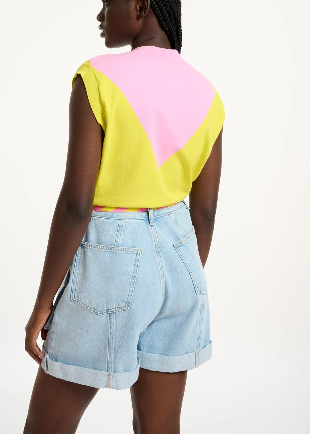 Yellow and pink knitted sleeveless top